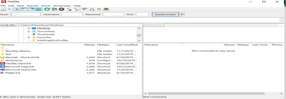Filezilla Screenshot after login