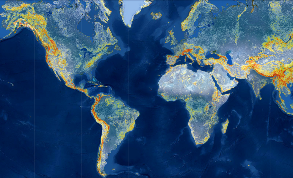 Map of potential landslide risk output by NASA’s Landslide Hazard Assessment Model in June 2021