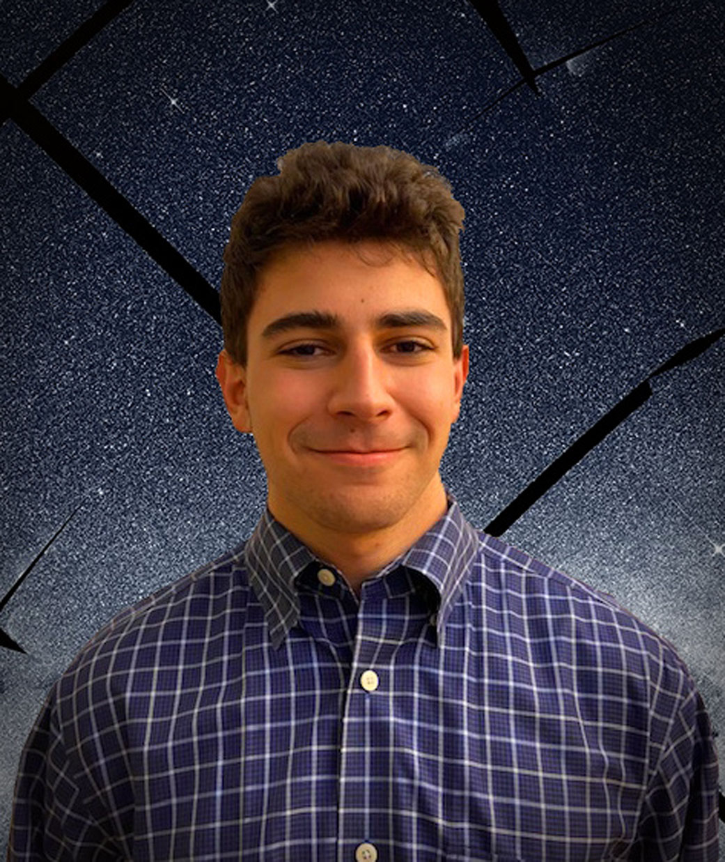 Intern Adam Freidman standing in front of a TESS image