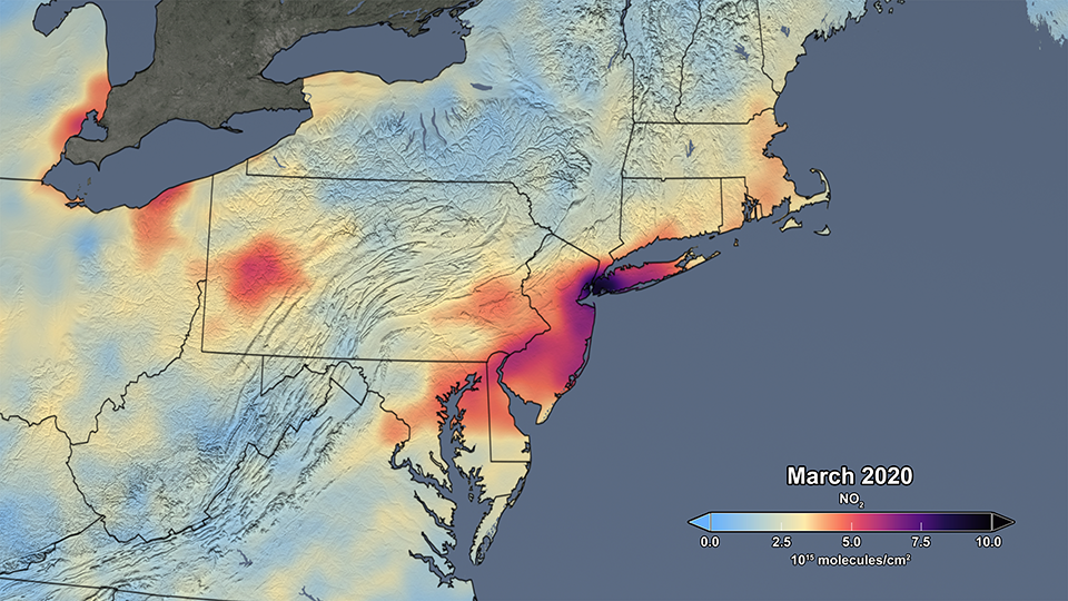 Nitrogen dioxide above the U.S. Mid-Atlantic states during March 2020