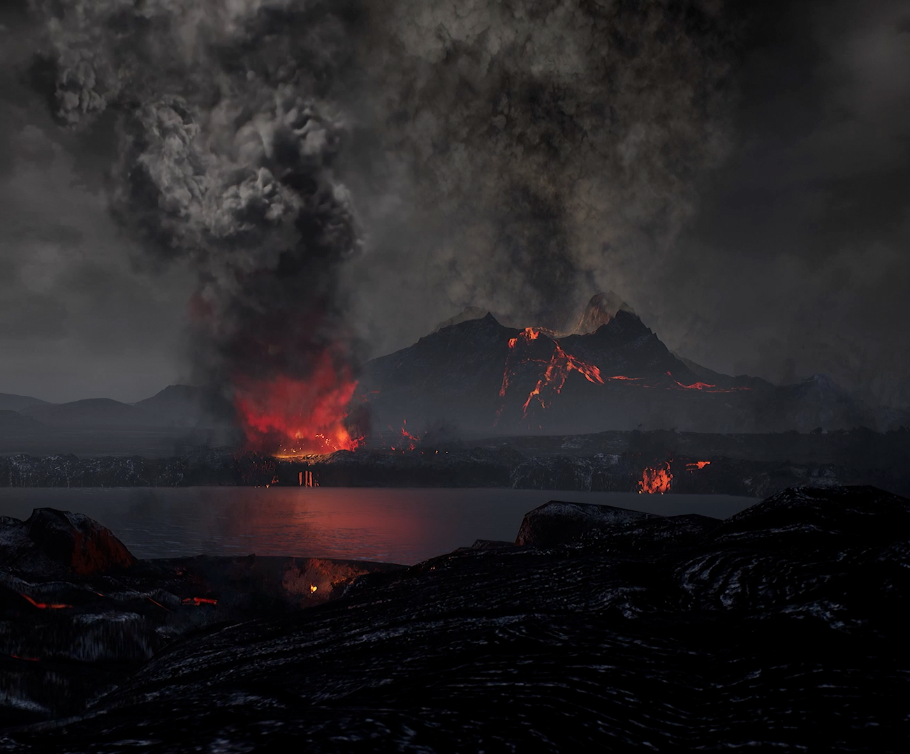 Photo of erupting volcanoes